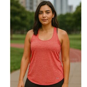 Under Armour Womens Tank Top XS Fitted Orange Heather Racerback Cut Out Mesh Bac